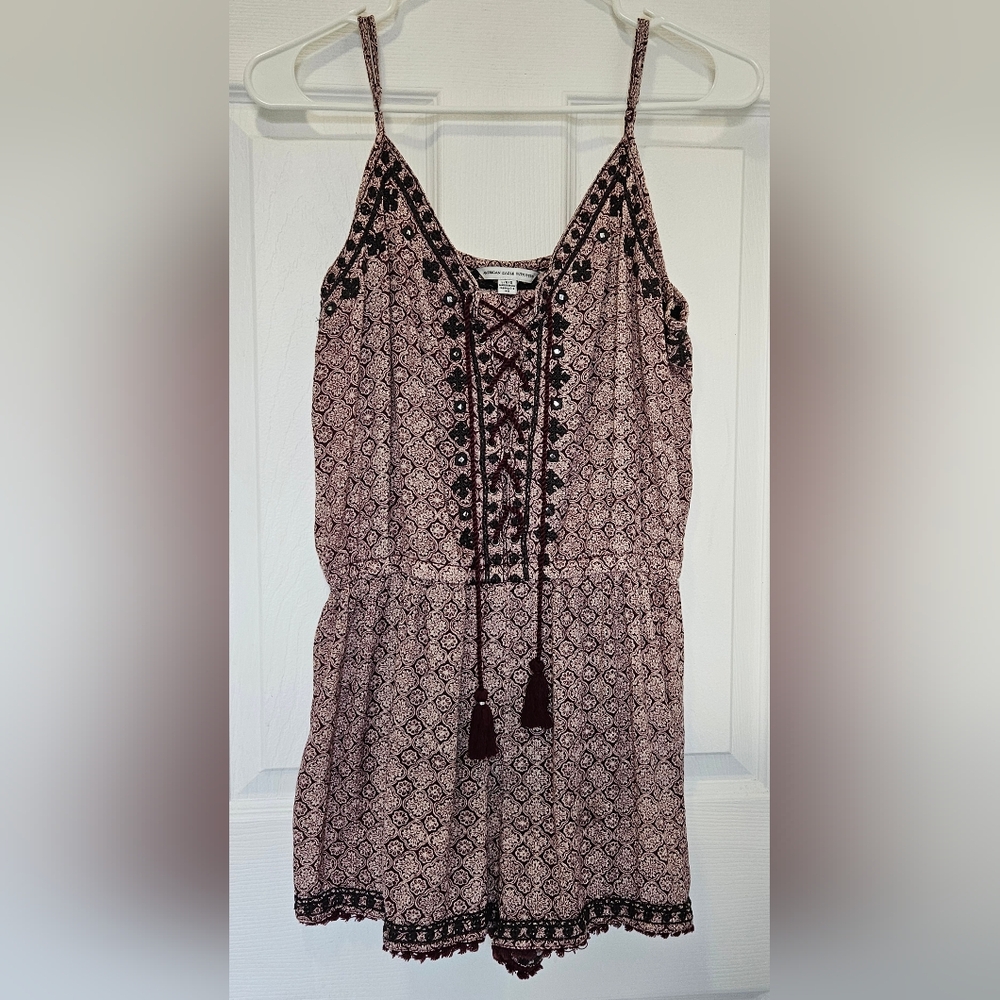 Boho Patterned Romper with Tassels Size L